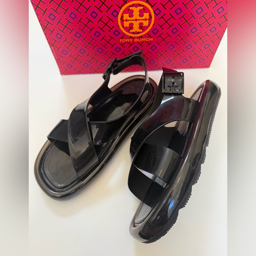 Tory Burch Crisscross Bubble Jelly Sandals Black Size 8 (New)
